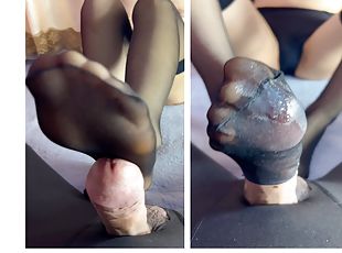 Little nurse&#039;s black pantyhose foot sex, ejaculating in her pantyhose