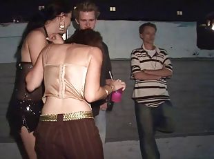 Appreciative drunkard babes with natural tits dancing the club party