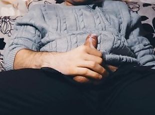 The guy watches porn and masturbates. Ruined orgasm 4 times and loud moans during a cumshot. 4K