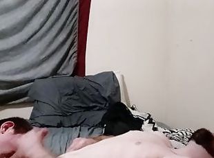 Sucking my new roommates cock until he fills my mouth with cum!
