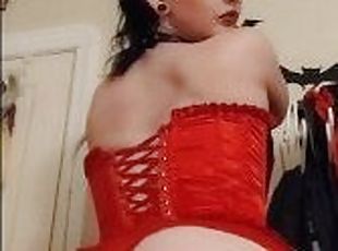 goth PAWG wears a sexy red corset & thong while teasing you ????
