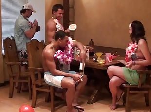 Hard fuck girl at Hawaiian party