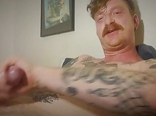 Hot tattoed redhead daddy jerks off and uses fleshligt
