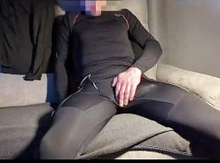 Rubbing my bulge in spandex made me unload it all in my tights