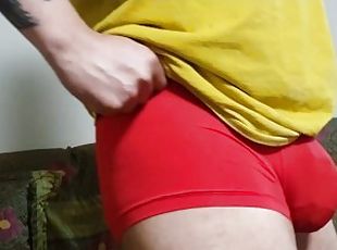 RED WATCH GUY BIG BLACK COCK INSIDE CALVIN KLEIN BOXERS DADDY IS JERKING OFF