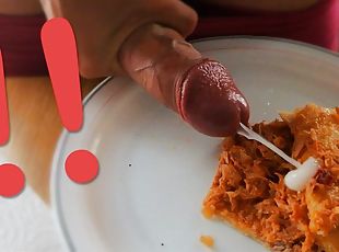 OMG eating a pie full of cum and proteins (Food cum fetish)