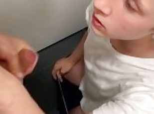 teen sucks fat dick in public toilet and cum in his mouth