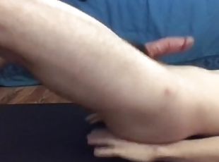 Twink squirms while trying to workout with a vibrating cock ring on - HUGE CUMSHOT on my chest