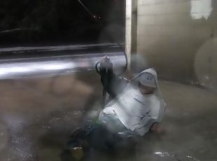 Sagger bro wasted at carwash, muddy and wet, geared in saggin baggys,