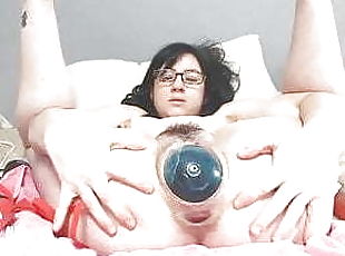 Stuffing Huge Balls in Her Greedy Pussy