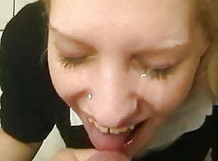 Thrashy Kati really enjoys taking loads in her whore face!