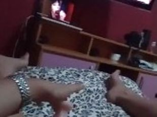 A bored amateur girl watching porn and having an orgasm masturbating. Female POV