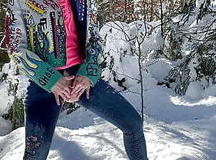 pee in the snow and naughty caress