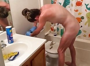 Nude Cleaning Bathroom