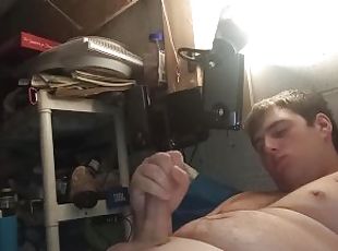 Fat ass jerks dick before bed and cums in own mouth
