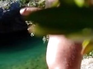 Huge cock cumming in the forest