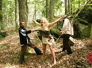 Blonde Witch Magda Endures BDSM Gang Bang & Outdoor Flogging