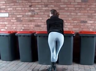 English girl pissing and flashing in public