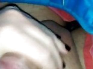 Guy with BLACK NAIL POLISH plays with his DICK under the blanket