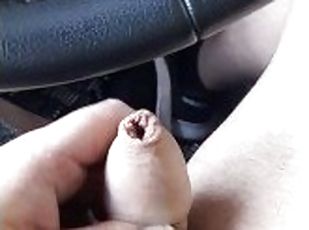 Wanking my small dick in public, in my car during lunch and shooting my huge load