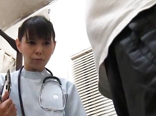 Kinky Asian nurse takes out the dick of her patient and blows it