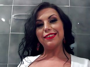 Huge tits brunette milf loves washing her big tits