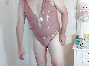 Hot crossdresser Nottstvslut in PVC swimsuit 