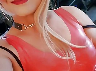 The Little Sissy in Red Latex Dress