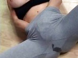 Naughty Blonde Milf Squirting in Gym Pants Big Boobs Sexy Ass Hot as Hell
