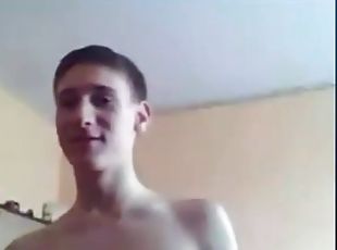 Hard body teen guy with abs jerks off solo