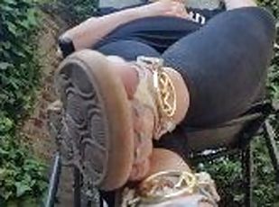 Delicious dangling feet with lovely sandals. I enjoy the weather while I smoke my siggaret.????