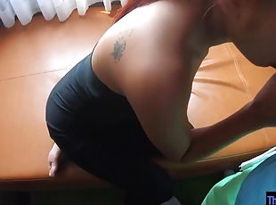 Big ass Thai girlfriend sucks and rides her hung boyfriend after a day off