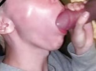 Horny twink decided to suck dick in gloryhole while daddy gets pleasure and cums on his face