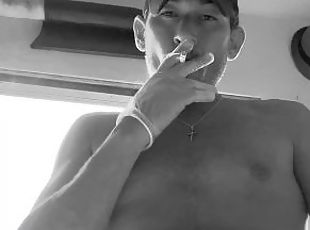 Daddy filling you with smoking in medical gloves Black and white version
