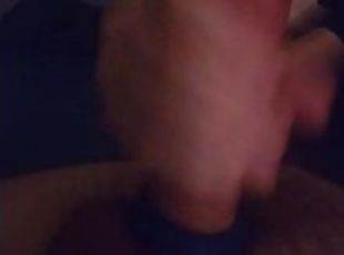 Teen late night stroking big dick with cock ring